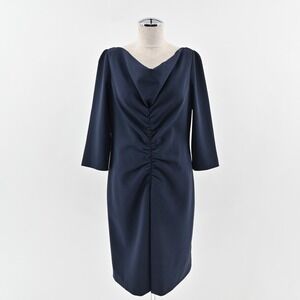 MOSCHINO Ruched Sheath Dress Size 12 Navy Boat Neck 3/4 Sleeve‎ CHEAP AND CHIC
